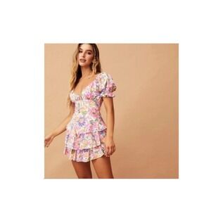 Sage‎ + Paige Floral Mini Dress Ruffle Tiered Tie Front Short Sleeve Medium